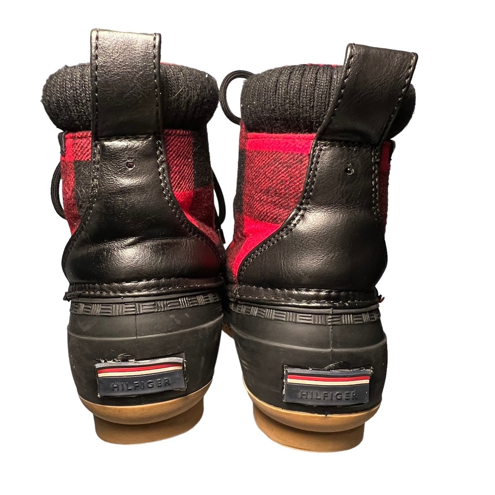 Tommy Hilfiger Buffalo Plaid Duck Rain Water Boots 8 Red Black Holiday Christmas - Picture 4 of 11